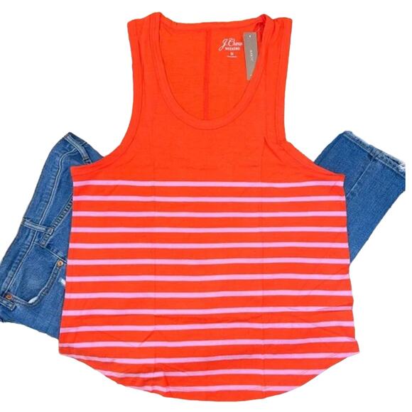 NWT J. Crew Orange & Pink Stripe Tank - SIZE MEDIUM - Picture 2 of 7